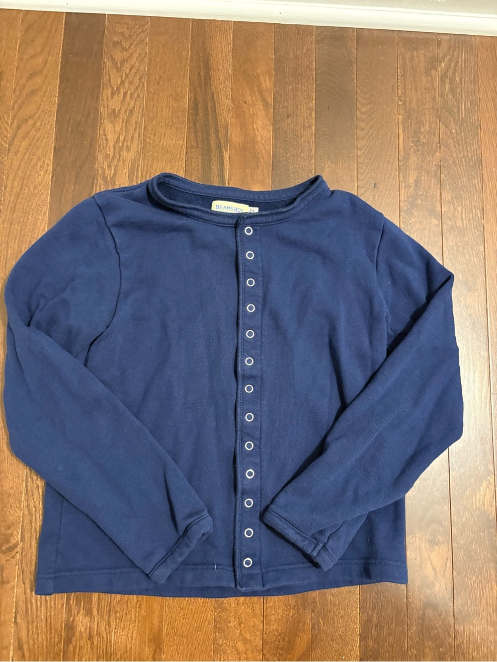 Beams Boy Japan Navy Blue Ring Dot Snap Button Cardigan Sweatshirt Size 1 Small